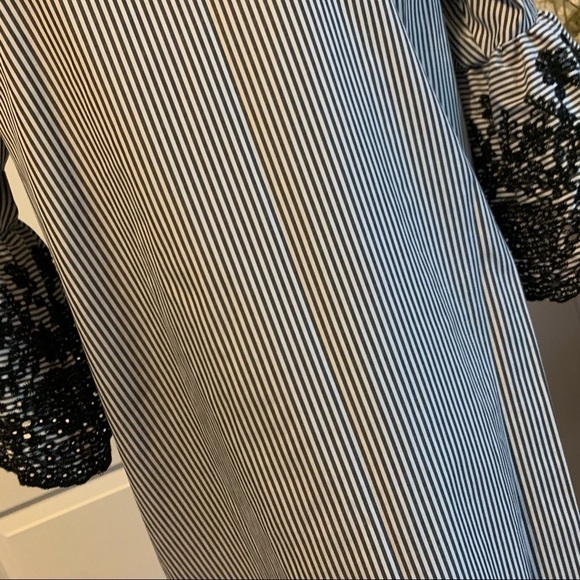 Nina Leonard Stripe Print Crochet Bell Sleeve Shift Dress - Picture 5 of 14